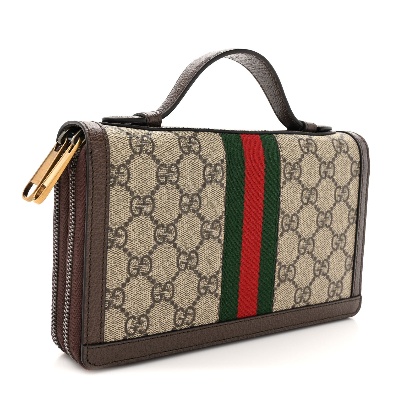 Gucci GG Supreme Monogram Textured Dollar Calfskin Web Ophidia Travel Document Case Beige Ebony New Acero 3 of 9