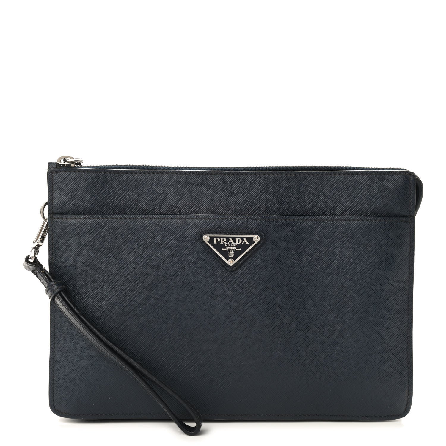 Prada Saffiano Clutch Wristlet Bag Navy 1 of 8