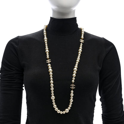 Chanel Graduated Pearl Crystal CC Long Necklace White 2 of 4