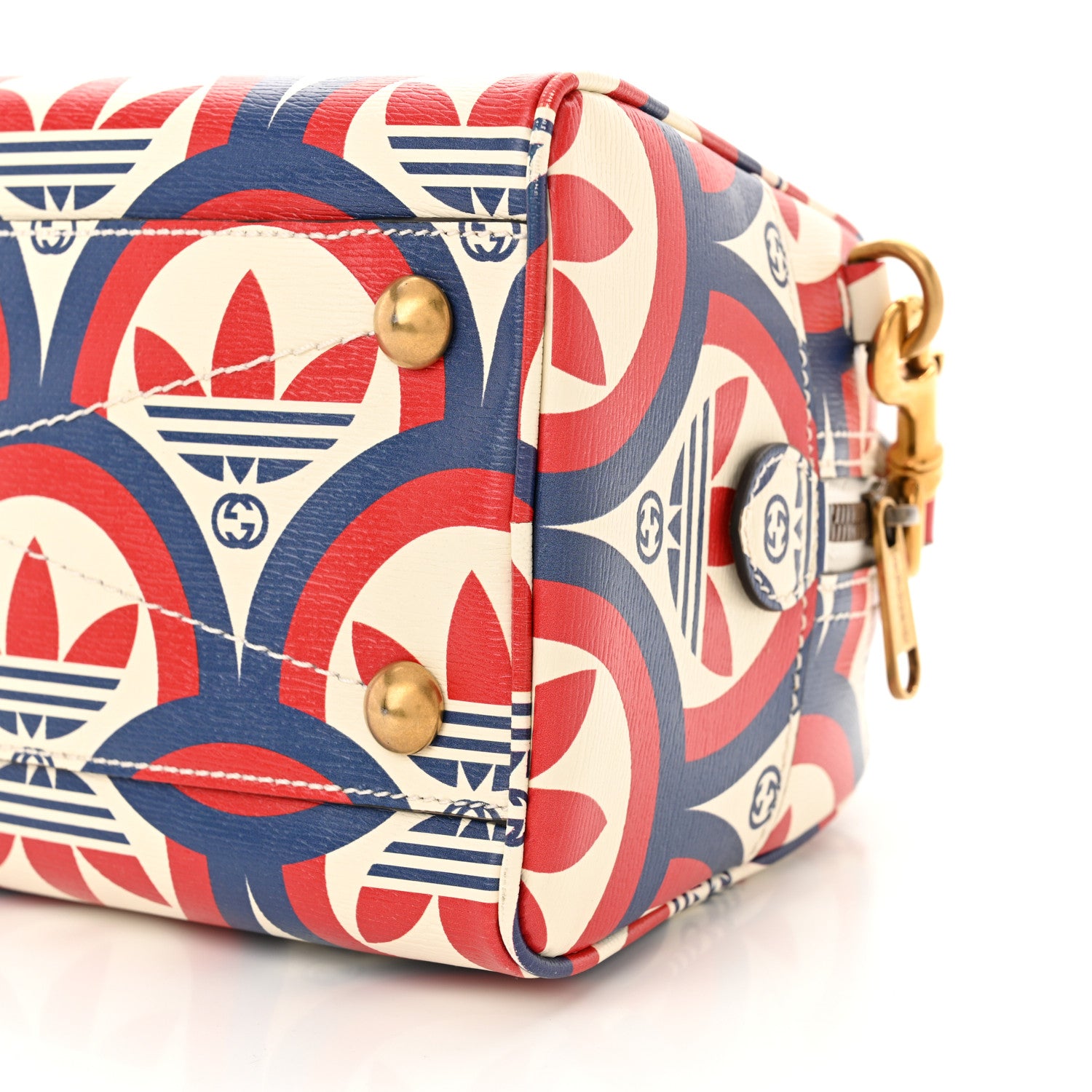 Gucci X ADIDAS Shangai Calfskin Web Trefoil Interlocking G Mini Duffle Bag Red White Blue 10 of 10