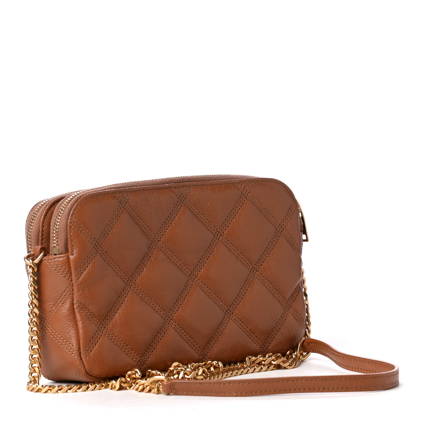 Grained Lambskin Quilted Mini Becky Double Zip Bag Naturel Dark