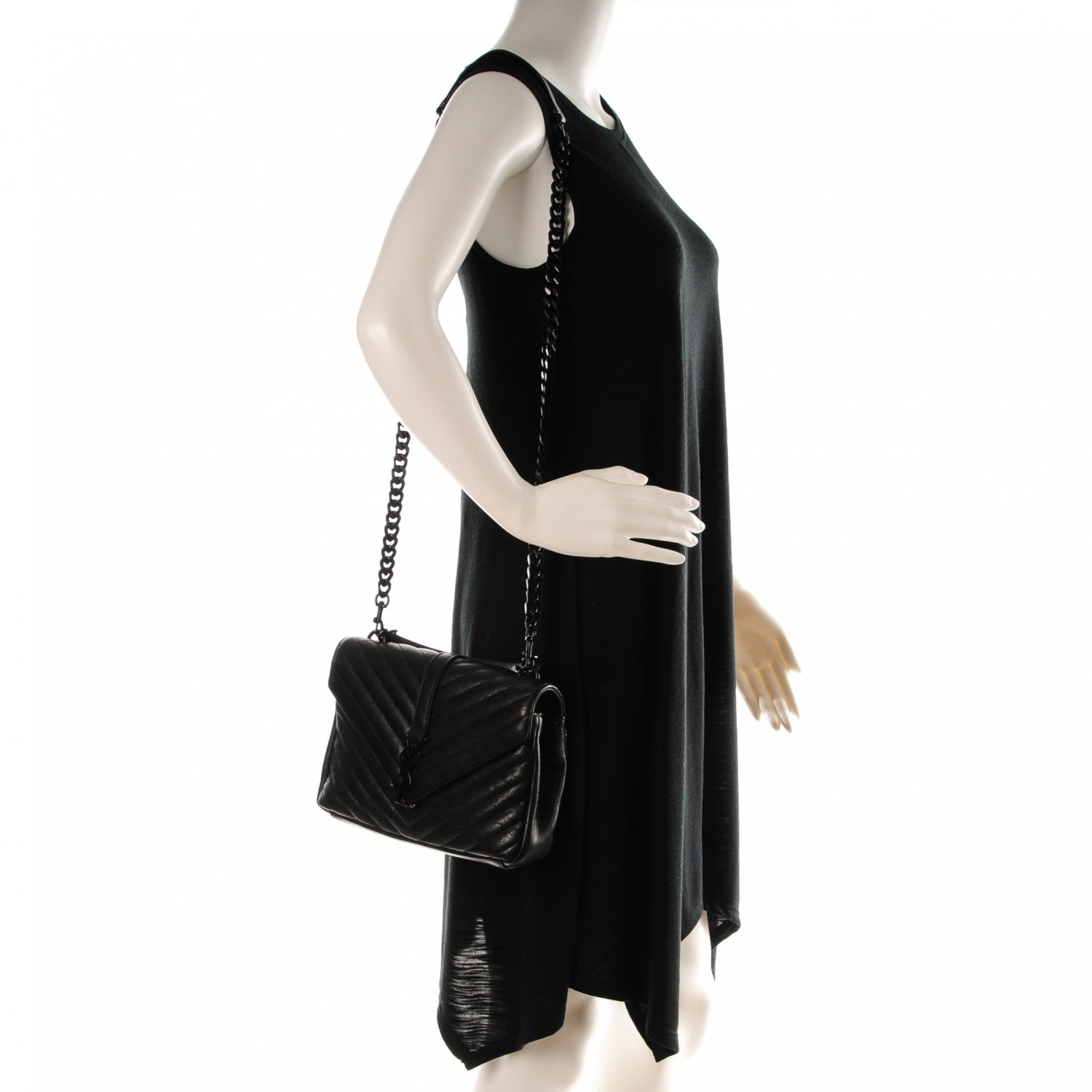 Saint Laurent Sheepskin Matelasse Chevron Monogram Medium College Bag Black 2 of 9