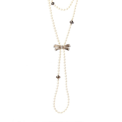 Chanel Pearl Crystal CC Bow Long Necklace Gold 1 of 3