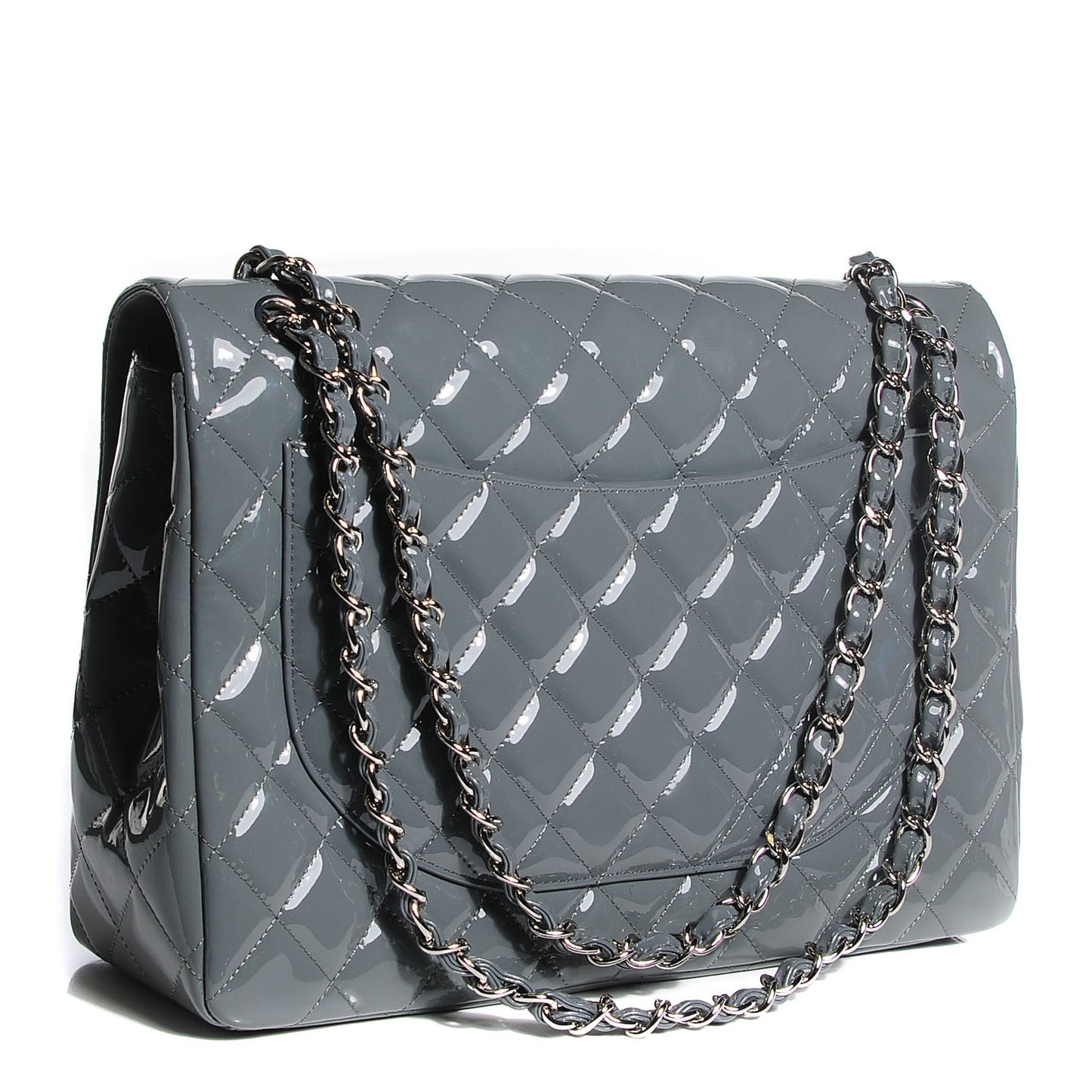 Patent Quilted Maxi Single Flap Grey