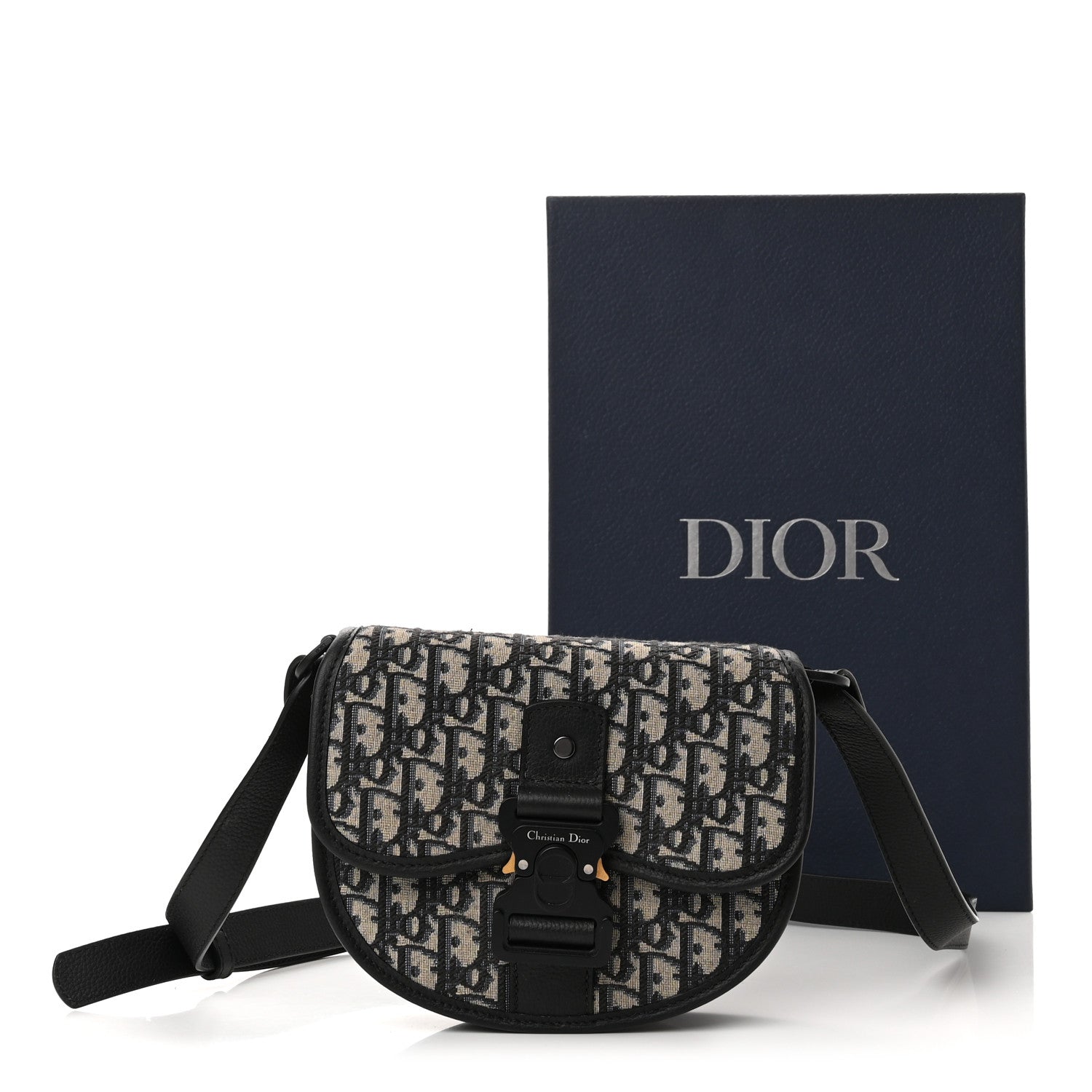 Christian Dior Oblique Grained Calfskin Mini Gallop Bag With Strap Black Beige 11 of 11