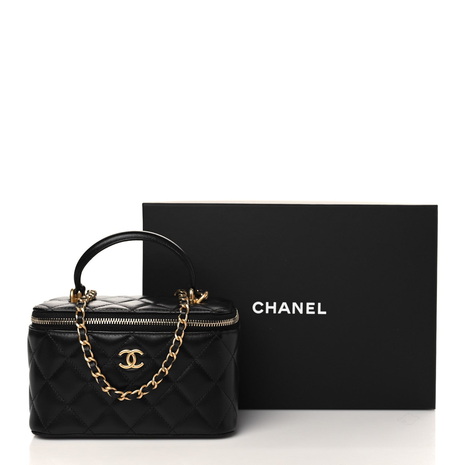 Chanel Lambskin Quilted Small Top Handle Vanity Case With Chain Black 11 of 11