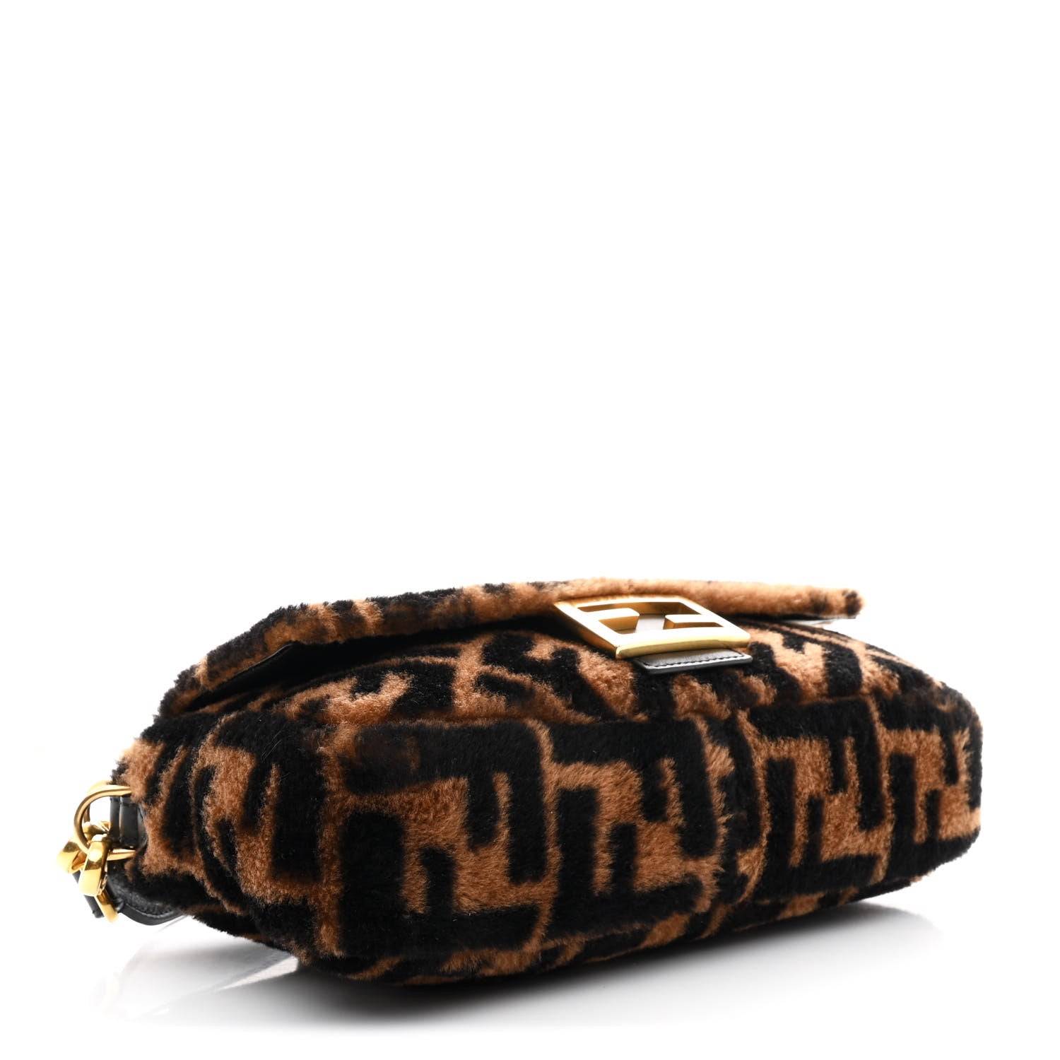 Fendi Shearling Vitello Dolce Macro FF 1974 Baguette Tobacco Black 4 of 10