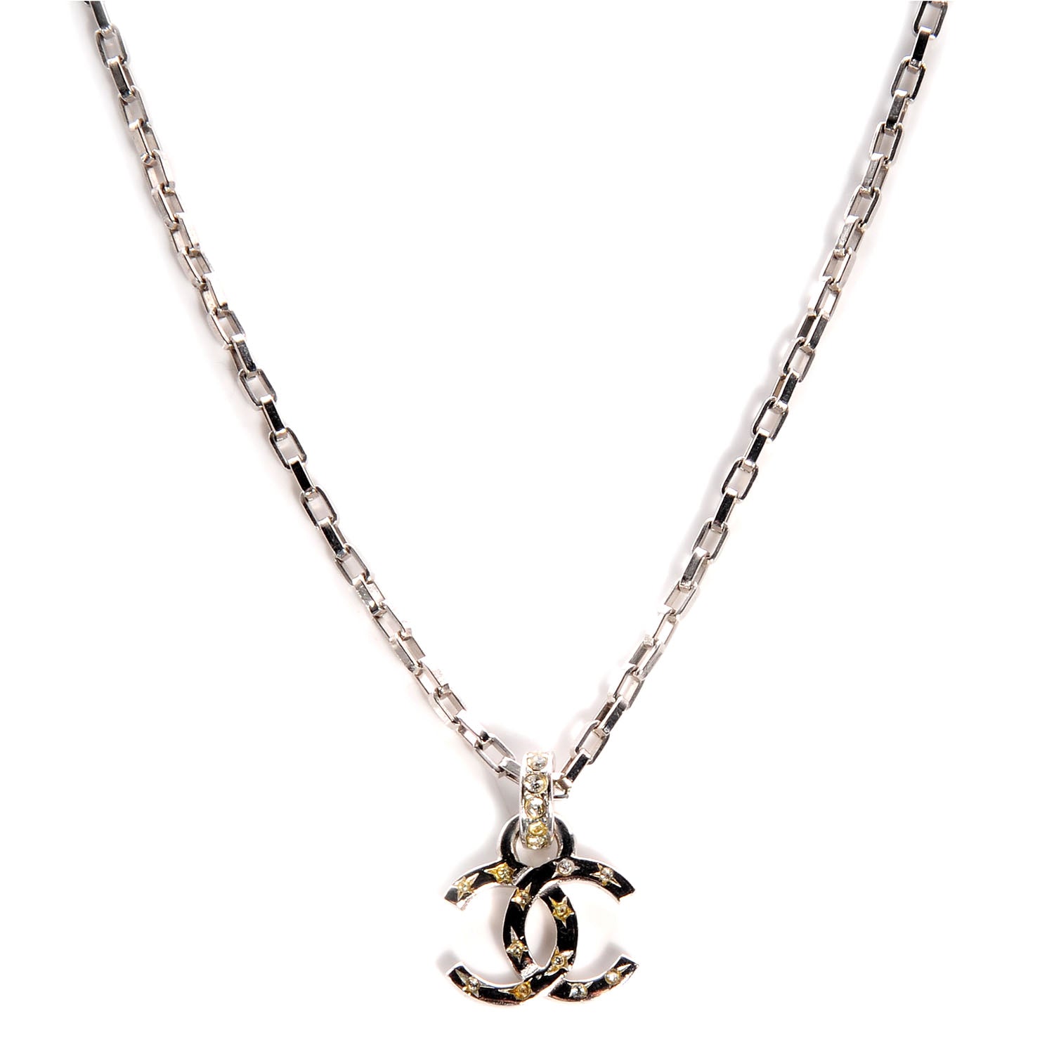 Chanel Crystal CC Star Pendant Necklace Silver 1 of 5