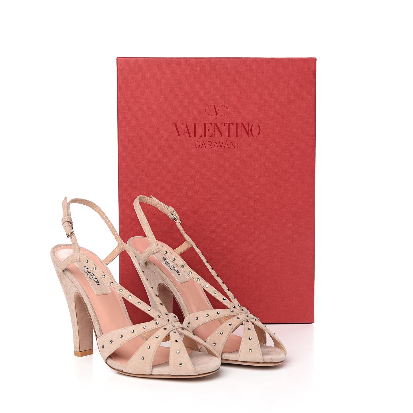 Suede Crystal Embellished Sandals 37.5 Poudre