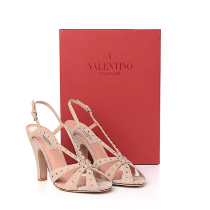 Valentino Garavani Suede Crystal Embellished Sandals 37.5 Poudre 9 of 9
