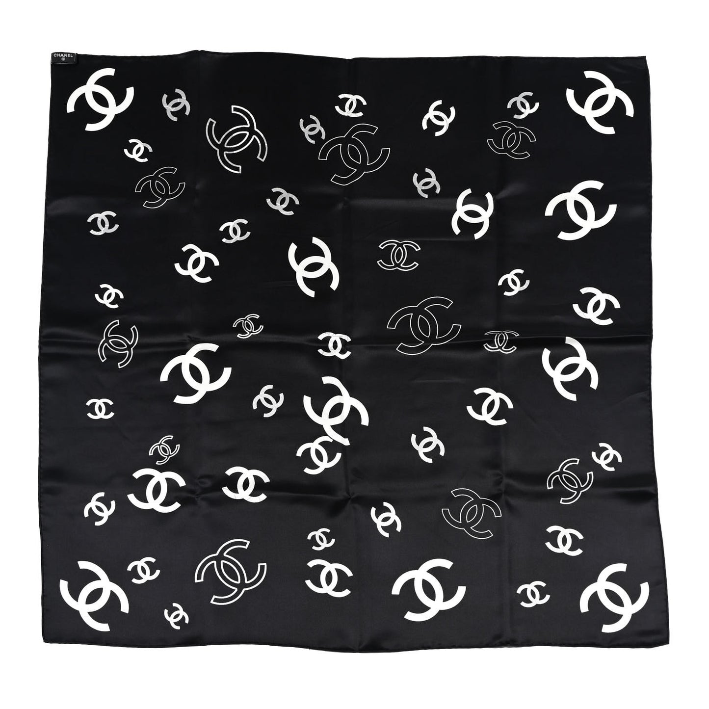 Silk CC Logo Camellia Scarf White Black