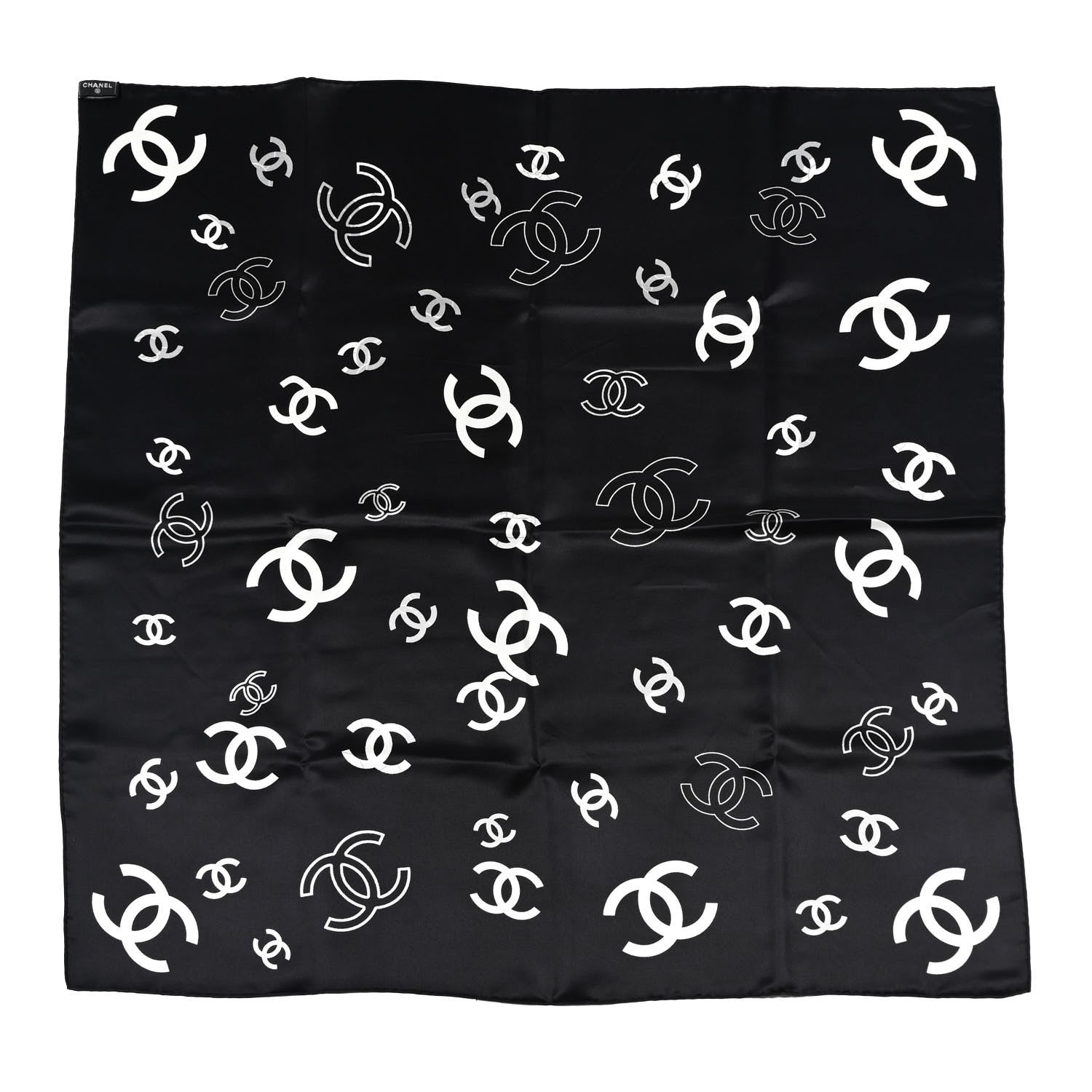 Chanel Silk CC Logo Camellia Scarf White Black 2 of 4