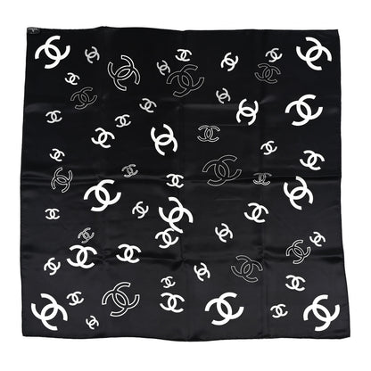 Chanel Silk CC Logo Camellia Scarf White Black 2 of 4