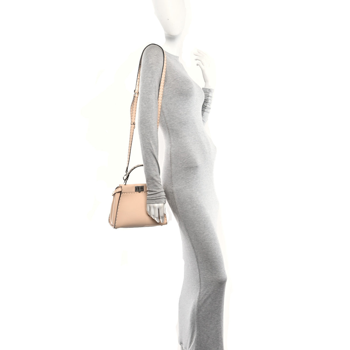 Fendi Cuoio Romano Snakeskin Selleria Mini Peekaboo Iconic Satchel Rosa Plaster 2 of 9