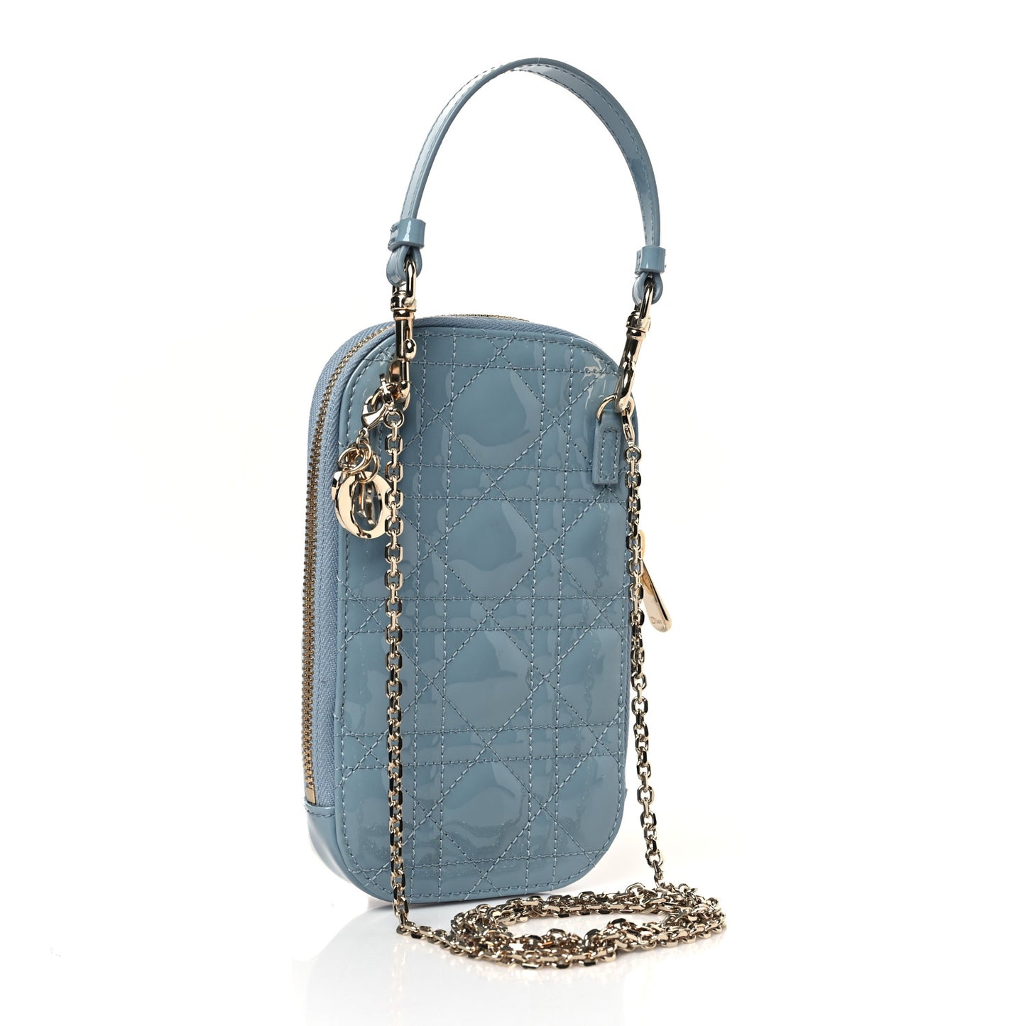 Patent Cannage Lady Dior Phone Holder Bracing Blue