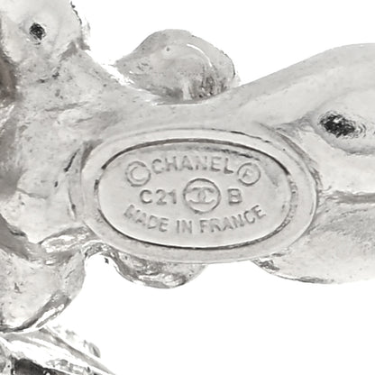 Chanel Crystal Pearl CC Leaf Earrings Silver 4 of 4
