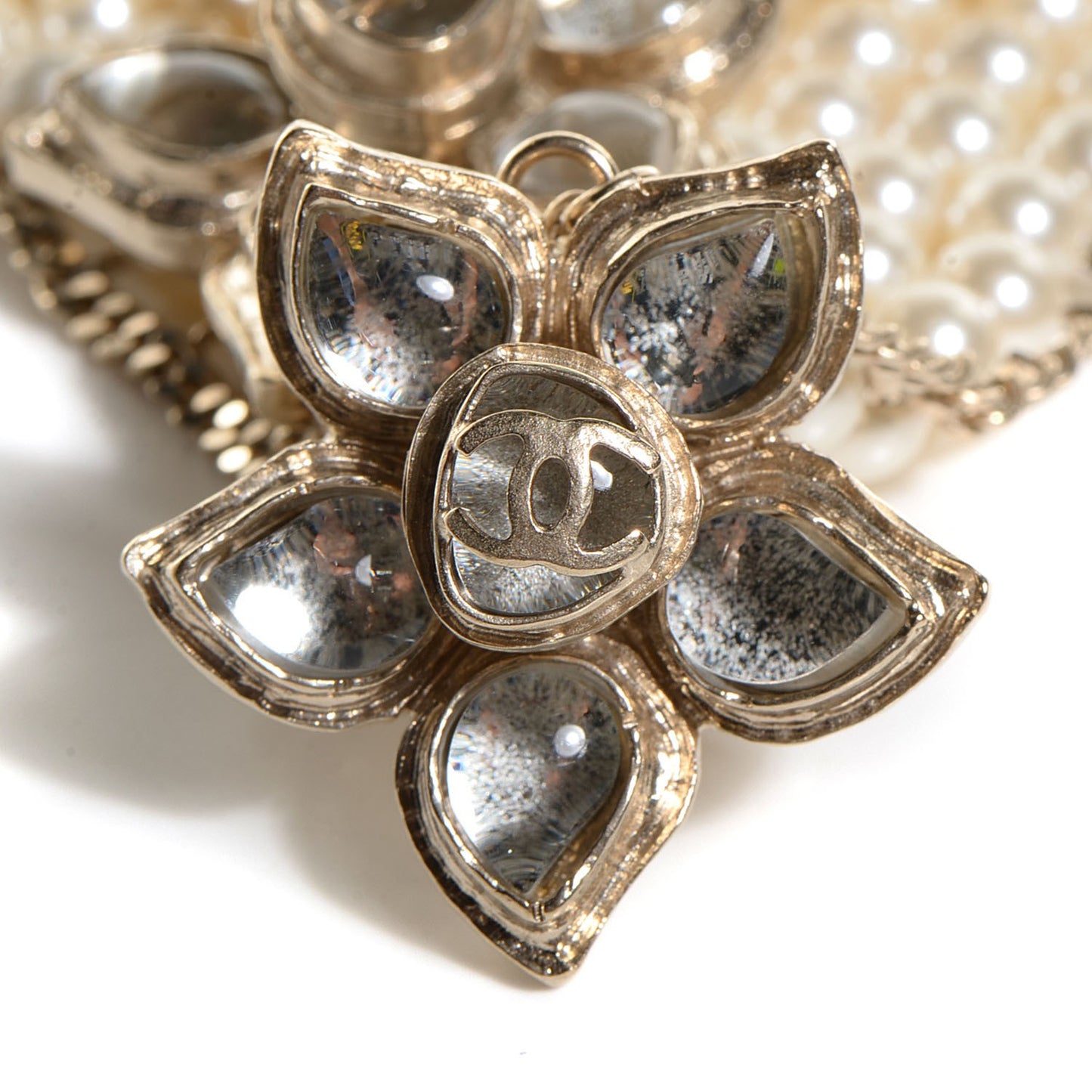 Pearl Gripoix Flower Chain Ring Bracelet Silver