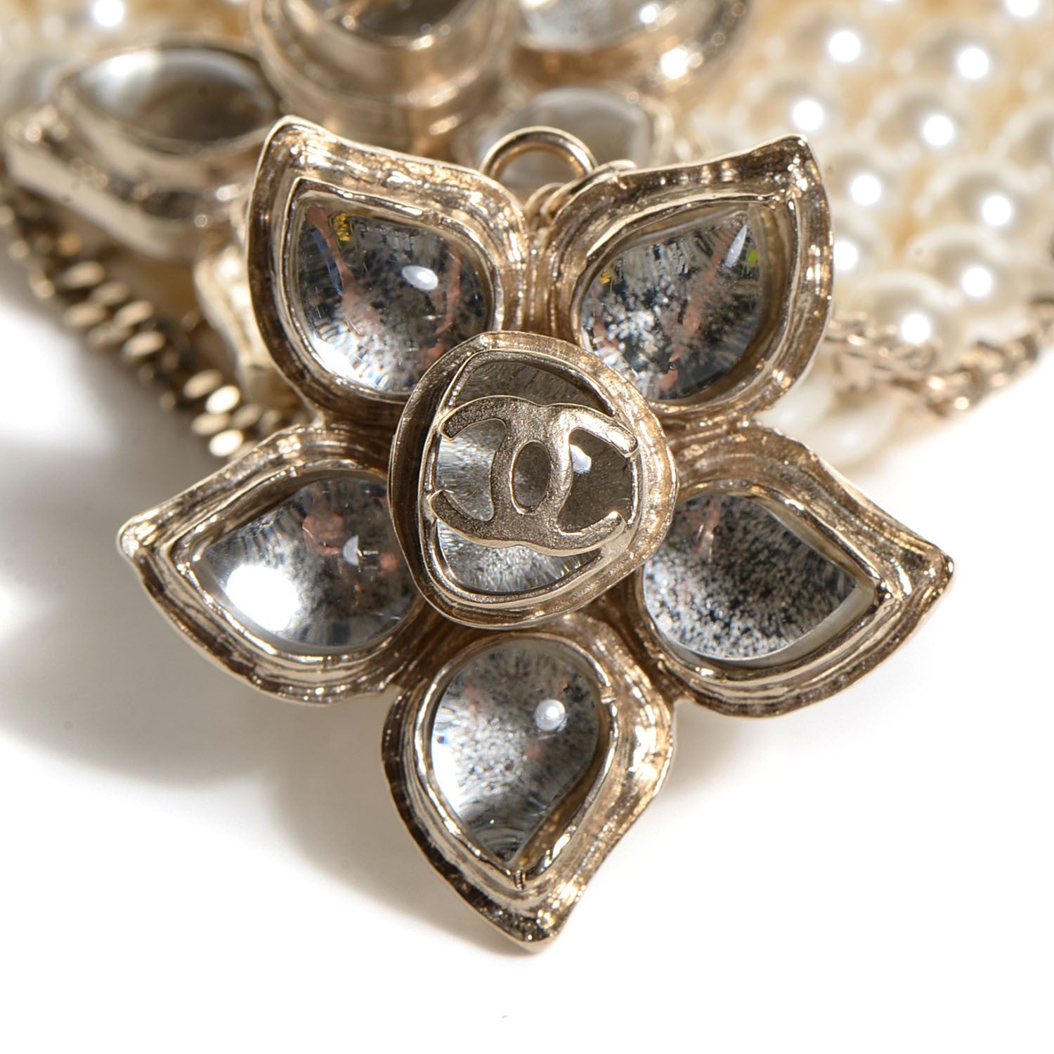 Chanel Pearl Gripoix Flower Chain Ring Bracelet Silver 4 of 6