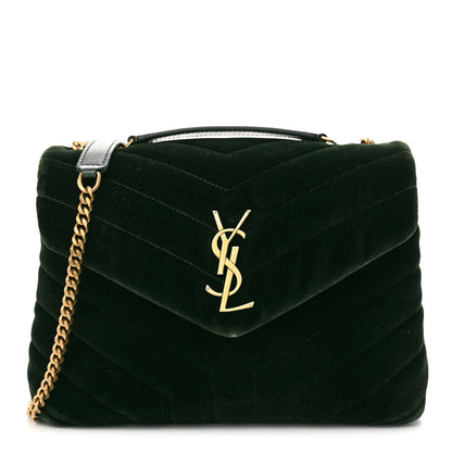 Saint Laurent Velvet Y Quilted Monogram Small Loulou Chain Satchel Dark Green 1 of 11
