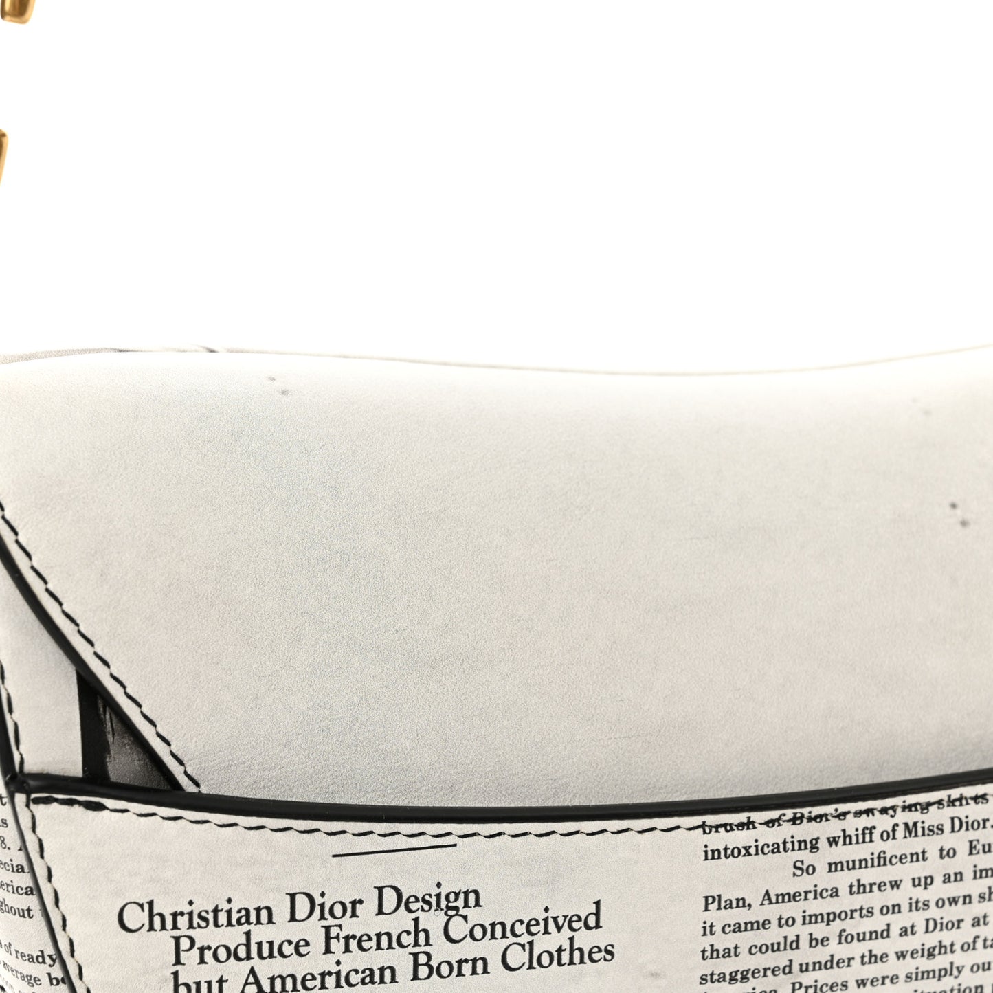 Calfskin Newspaper Printed Saddle Bag With Strap Black White