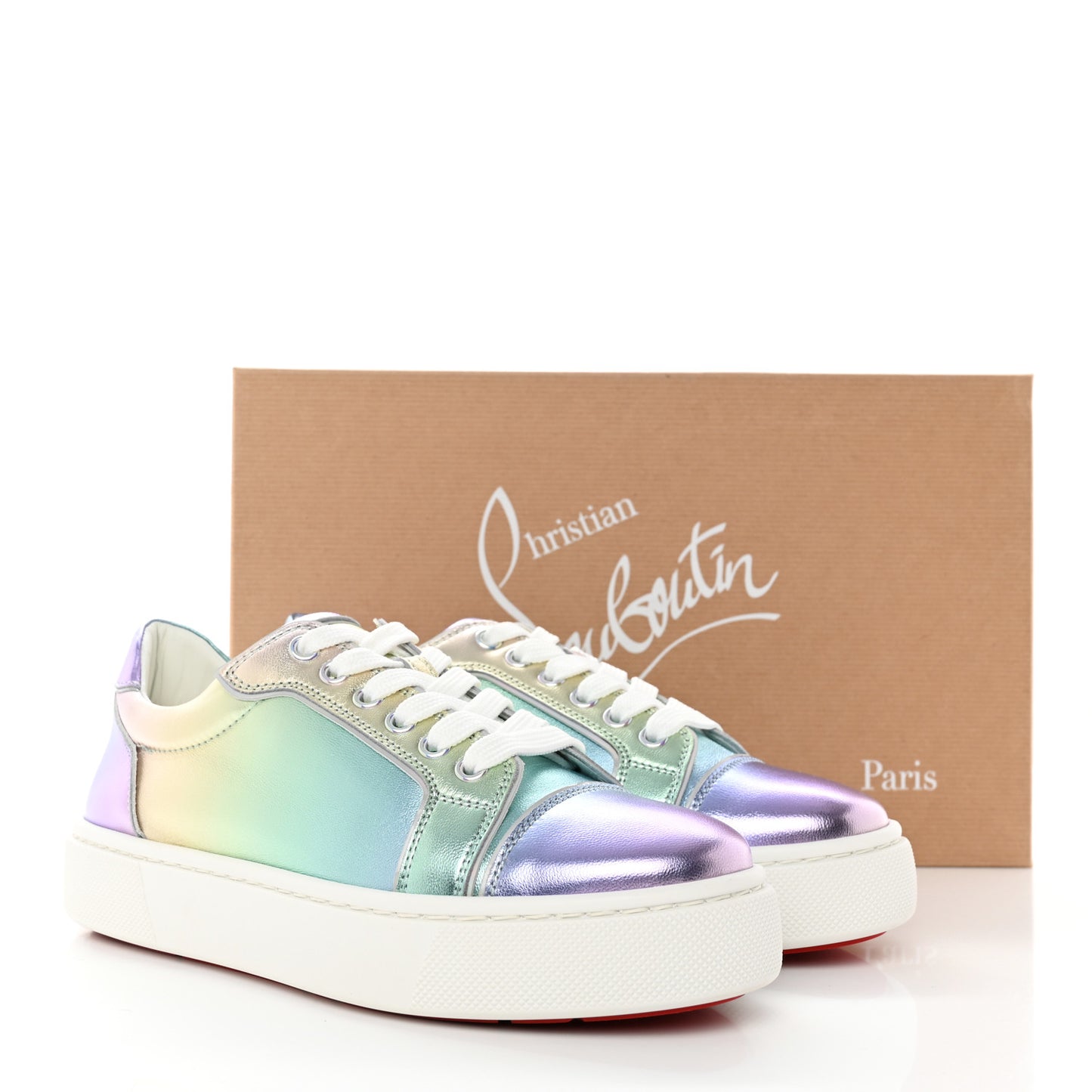 Metallic Calfskin Flat Sneakers 36.5 White Multicolor