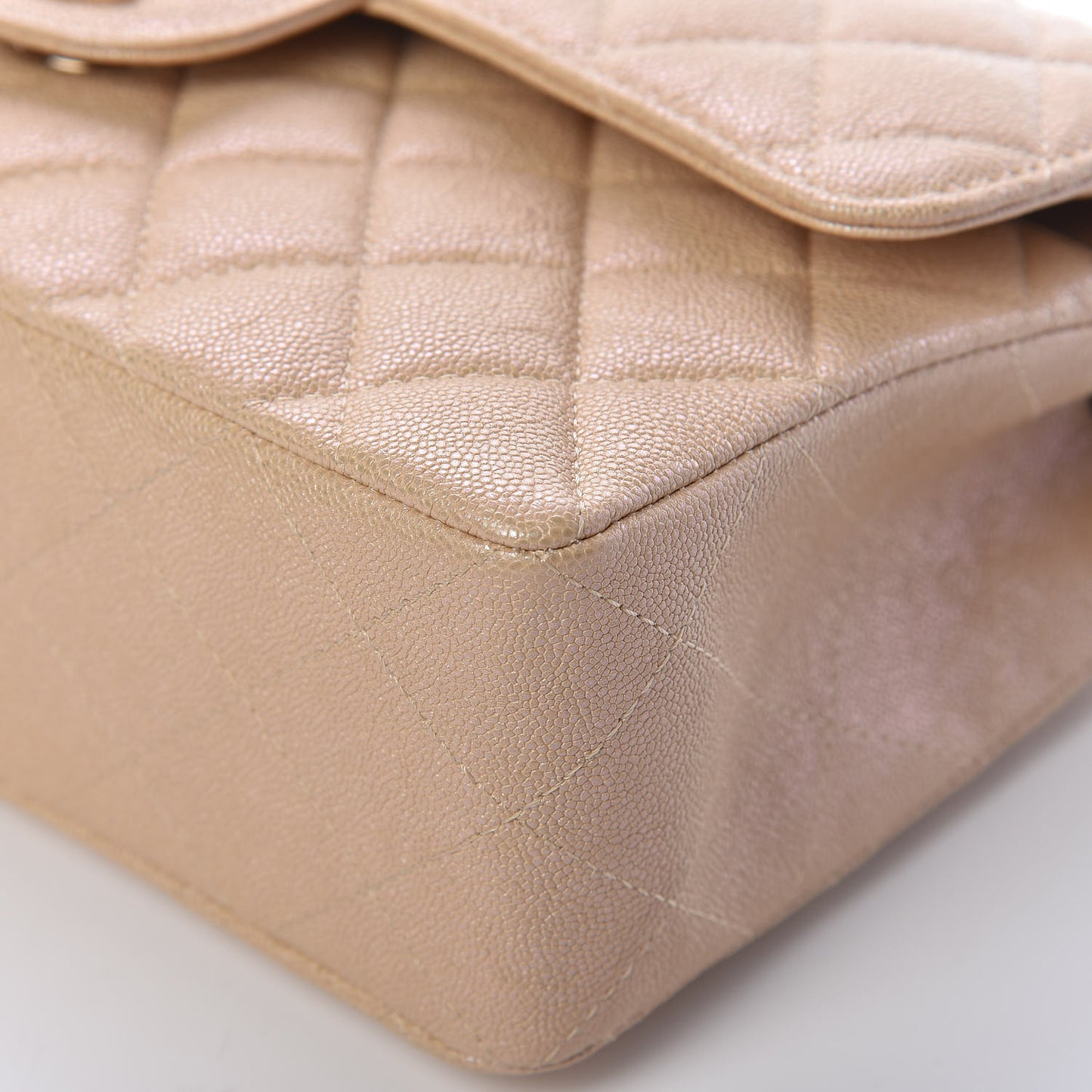 Iridescent Caviar Quilted Small Double Flap Beige