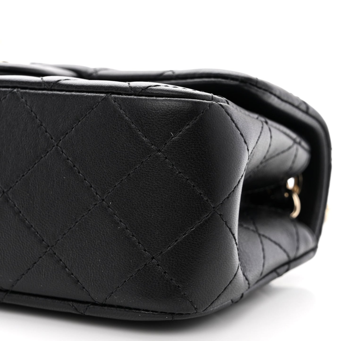 Lambskin Quilted Enamel Mini Rectangular Pearl Crush Flap Black