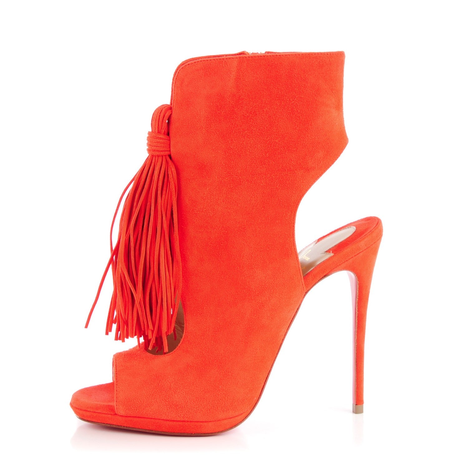 Christian Louboutin Suede Otoka Fringe 120 Booties 36 Capucine 1 of 8