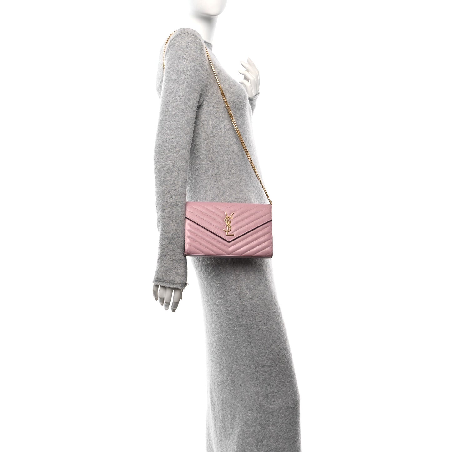 Grain De Poudre Matelasse Chevron Monogram Chain Wallet Tender Pink