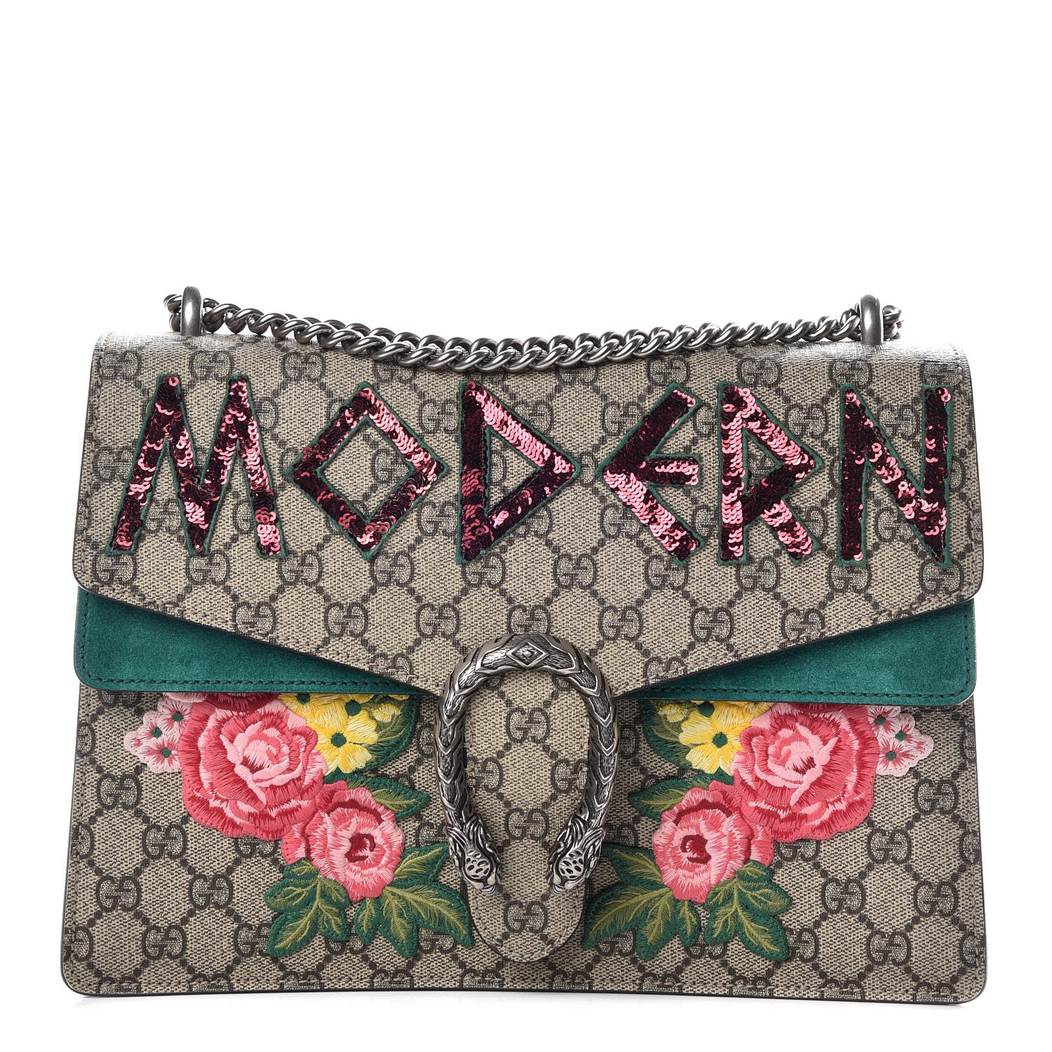 Gucci GG Supreme Monogram Embroidered Medium Dionysus Shoulder Bag Emerald 1 of 10