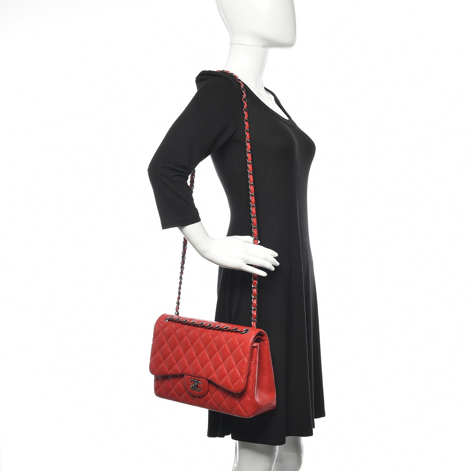 Chanel Caviar Quilted Jumbo Double Flap Red 2 of 11