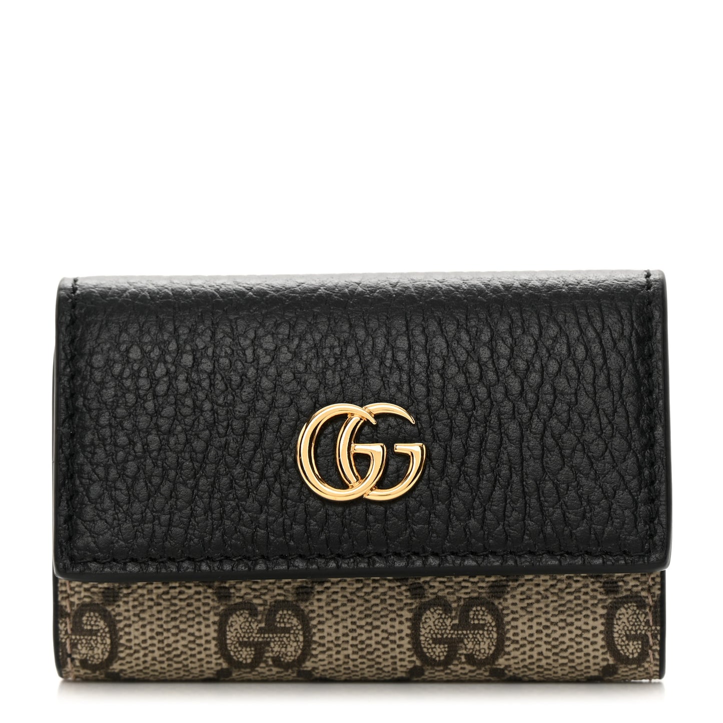 Dollar Calfskin GG Supreme Monogram GG Marmont 6 Key Holder Case Black Beige Ebony