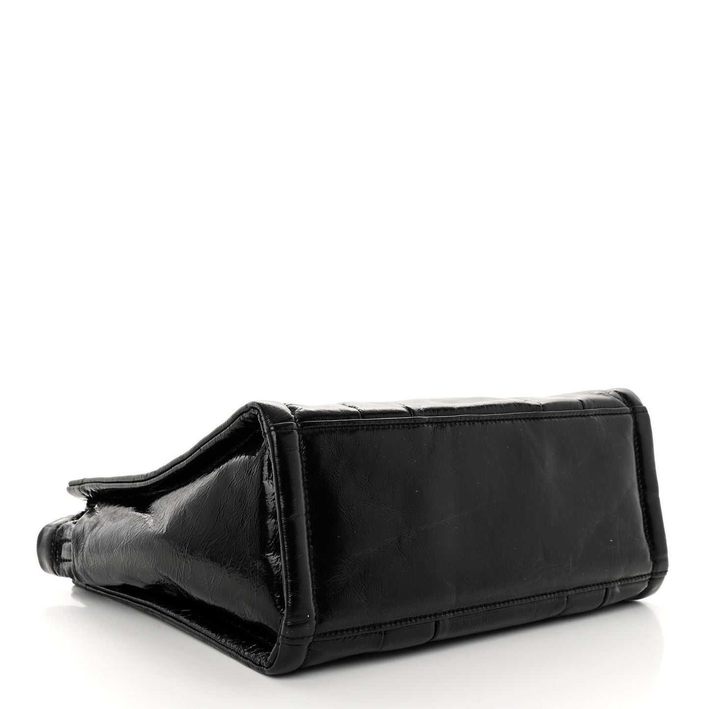 Shiny Crinkled Calfskin The Tote Bag Black