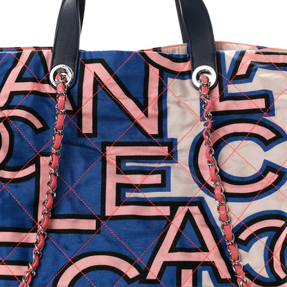 Chanel Nylon Stitched Printed Logo Shopping Bag Blue Multicolor 7 of 9