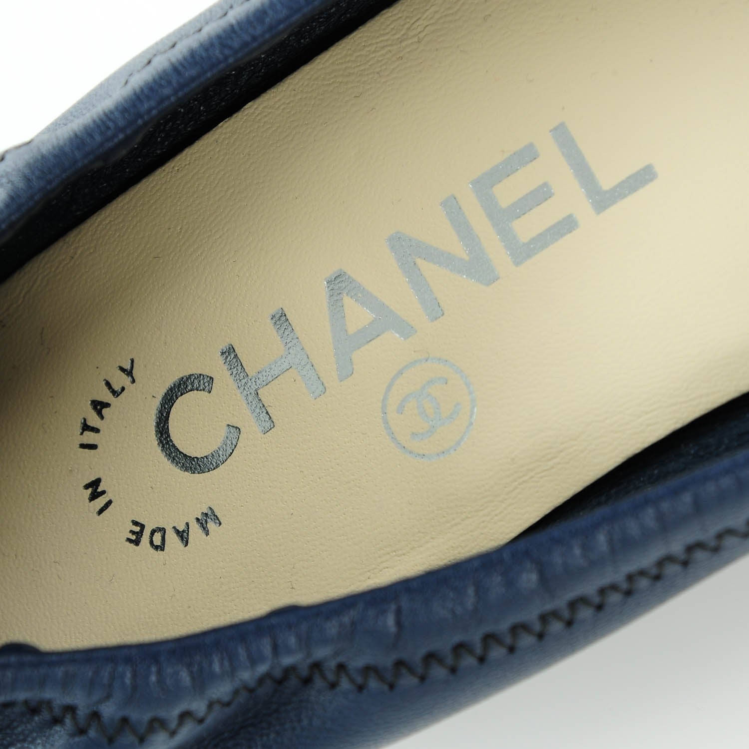 Chanel Lambskin Cap Toe Ballerina Flats 35 Dark Navy Black 7 of 9