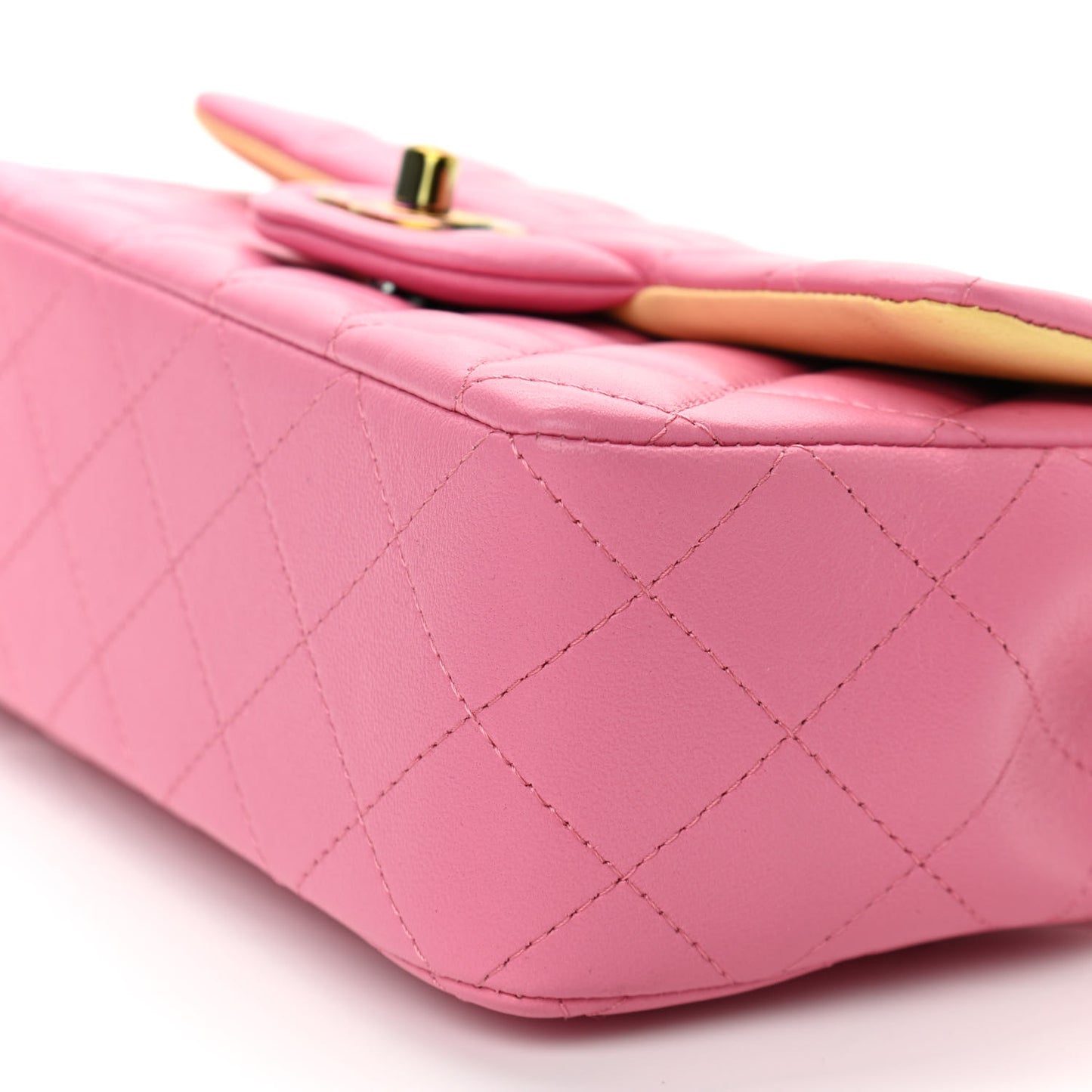Lambskin Quilted Mini Rectangular Flap Pink Yellow