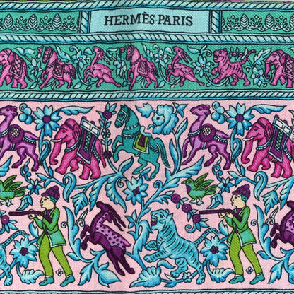 Hermes Cashmere Silk Chasse En Inde Scarf 90 Absinthe Rose Violet 2 of 4