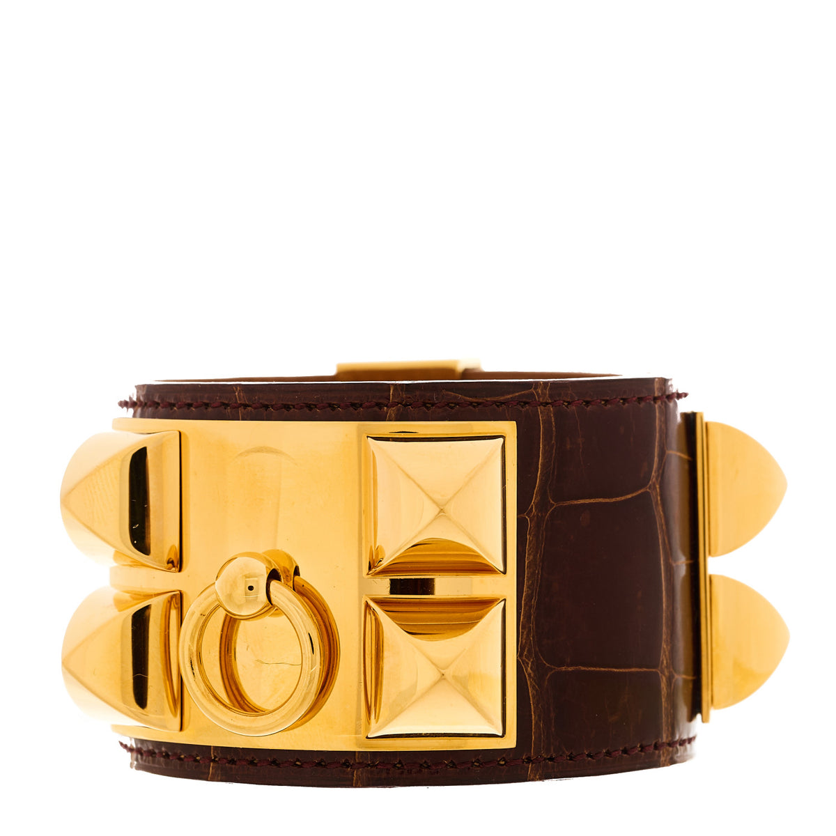 Hermes Shiny Alligator Collier De Chien CDC S Bracelet Havane 1 of 4