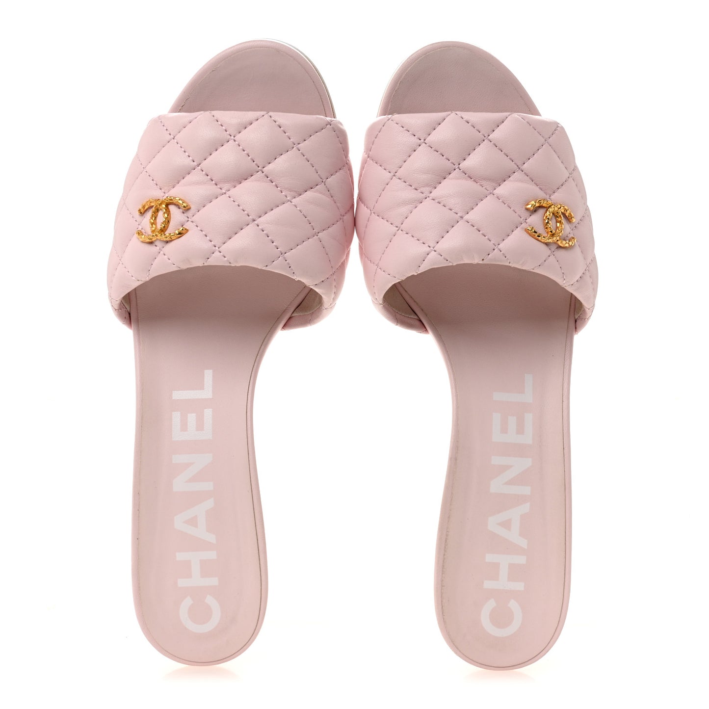 Lambskin Quilted Textured CC Mules 40.5 Light Pink