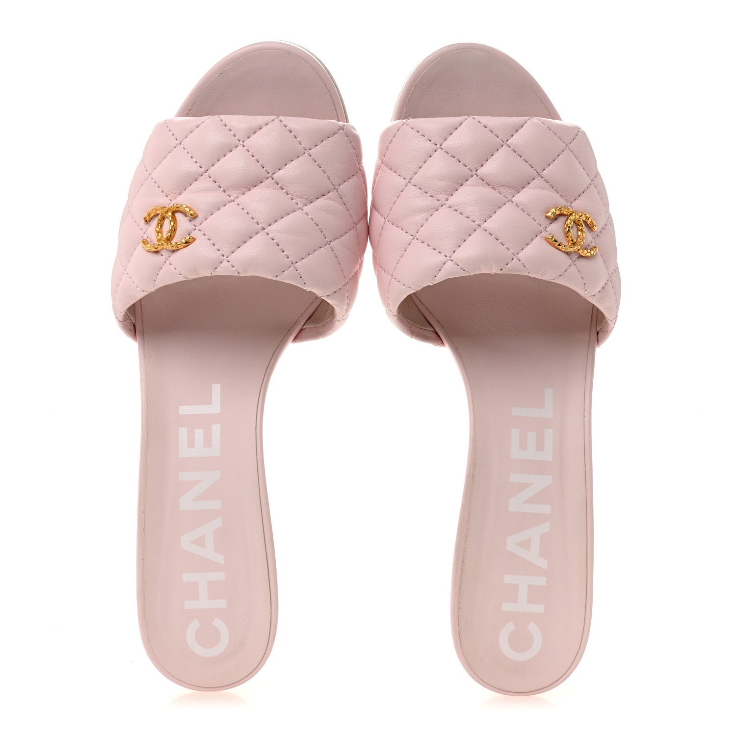 Chanel Lambskin Quilted Textured CC Mules 40.5 Light Pink 2 of 12