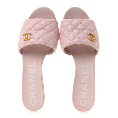 Chanel Lambskin Quilted Textured CC Mules 40.5 Light Pink 2 of 12