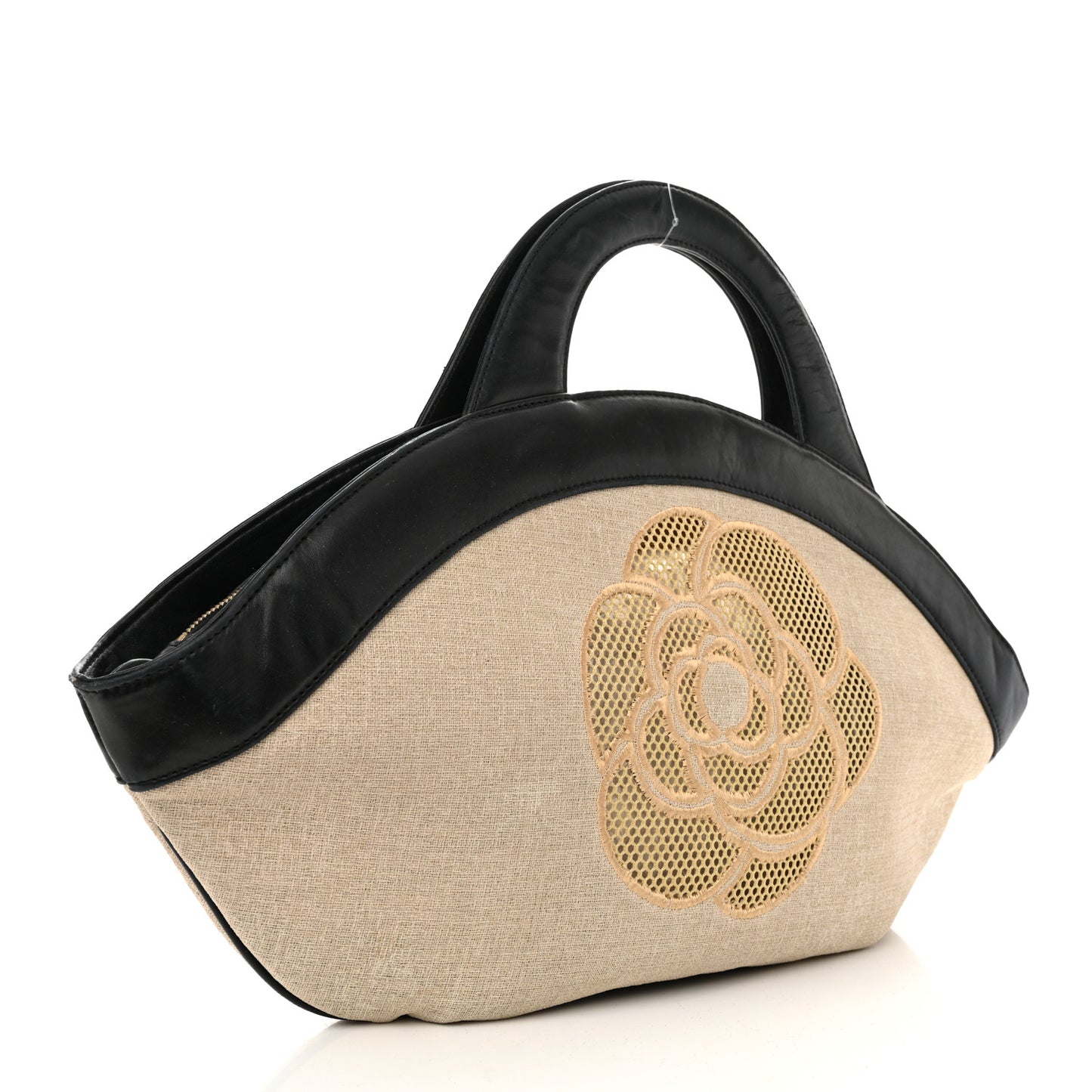 Linen Lambskin Mesh Camellia CC Tote Beige Black