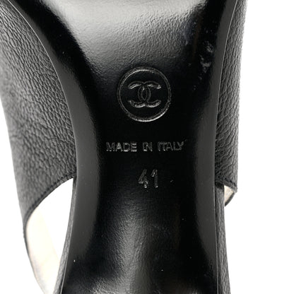 Chanel Calfskin Pearl CC Peep Toe Slingback Pumps 41 Black 8 of 8