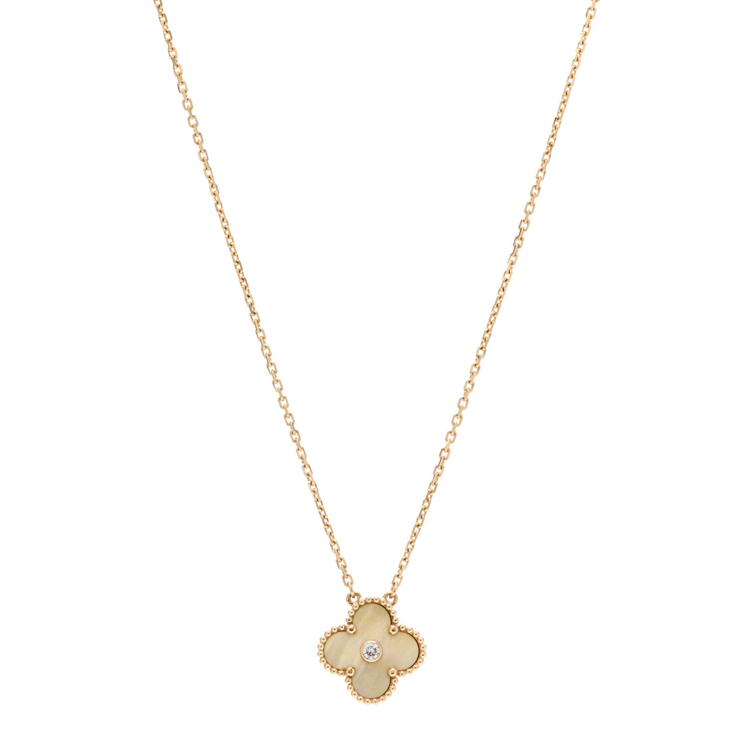 Van Cleef & Arpels 18K Yellow Gold Diamond Yellow Mother of Pearl Vintage Alhambra Pendant Necklace 1 of 6