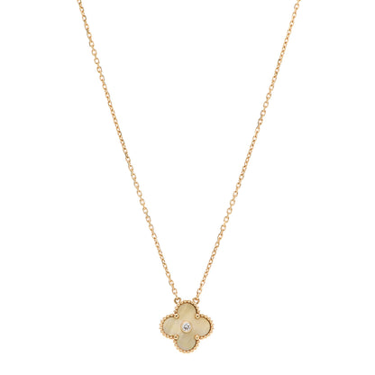 Van Cleef & Arpels 18K Yellow Gold Diamond Yellow Mother of Pearl Vintage Alhambra Pendant Necklace 1 of 6