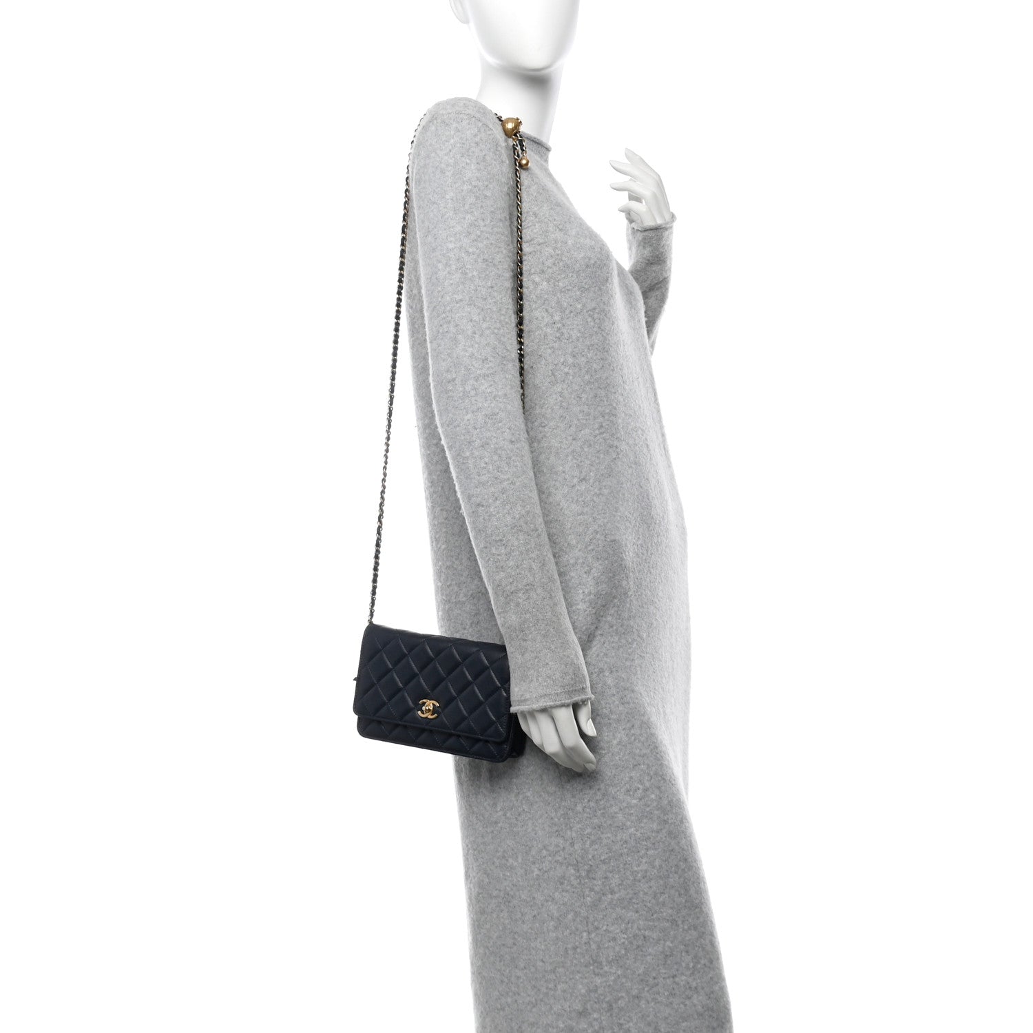 Chanel Lambskin Quilted Pearl Crush Wallet on Chain WOC Navy 2 of 11