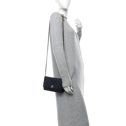 Chanel Lambskin Quilted Pearl Crush Wallet on Chain WOC Navy 2 of 11