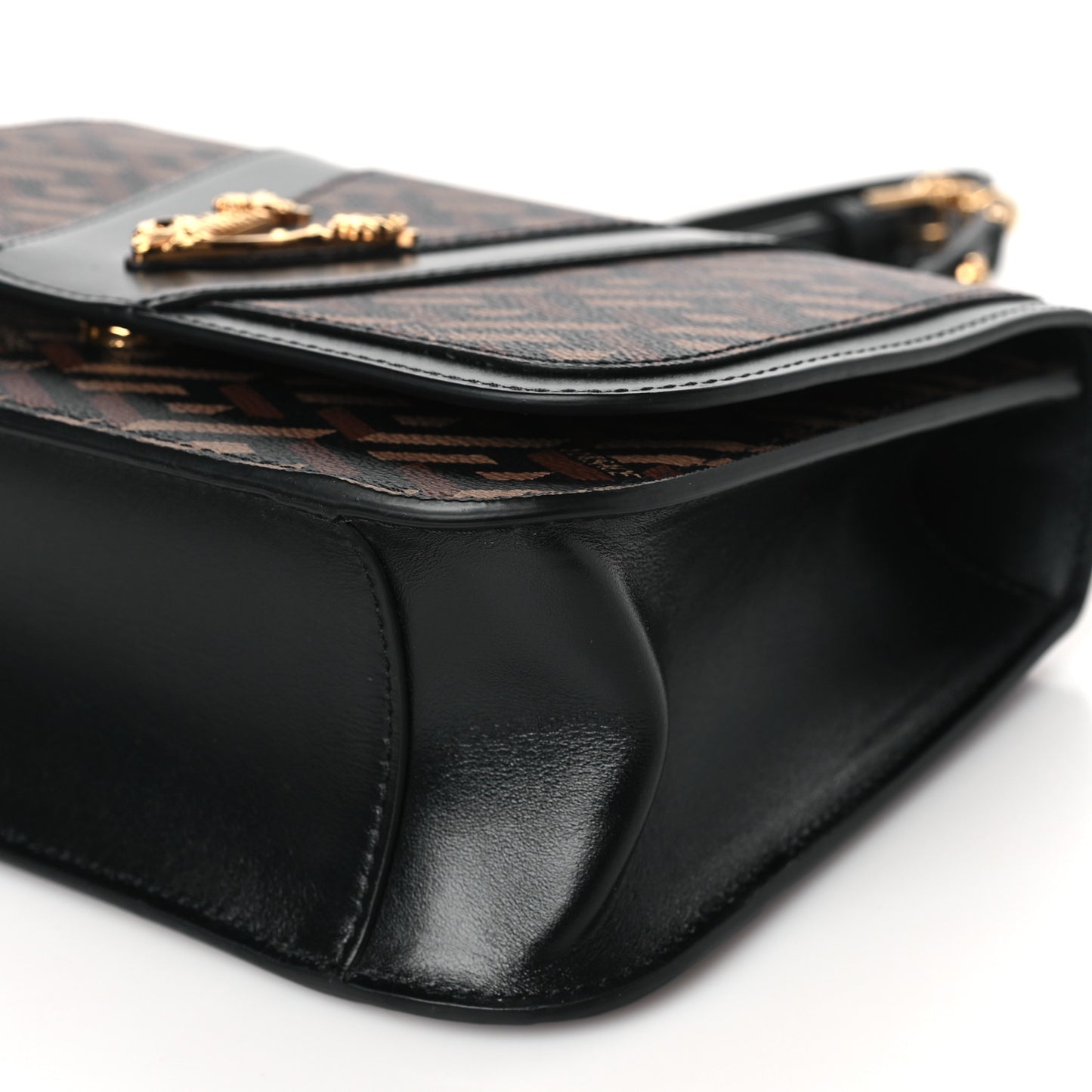 Coated Canvas La Greca Signature Shoulder Bag Black
