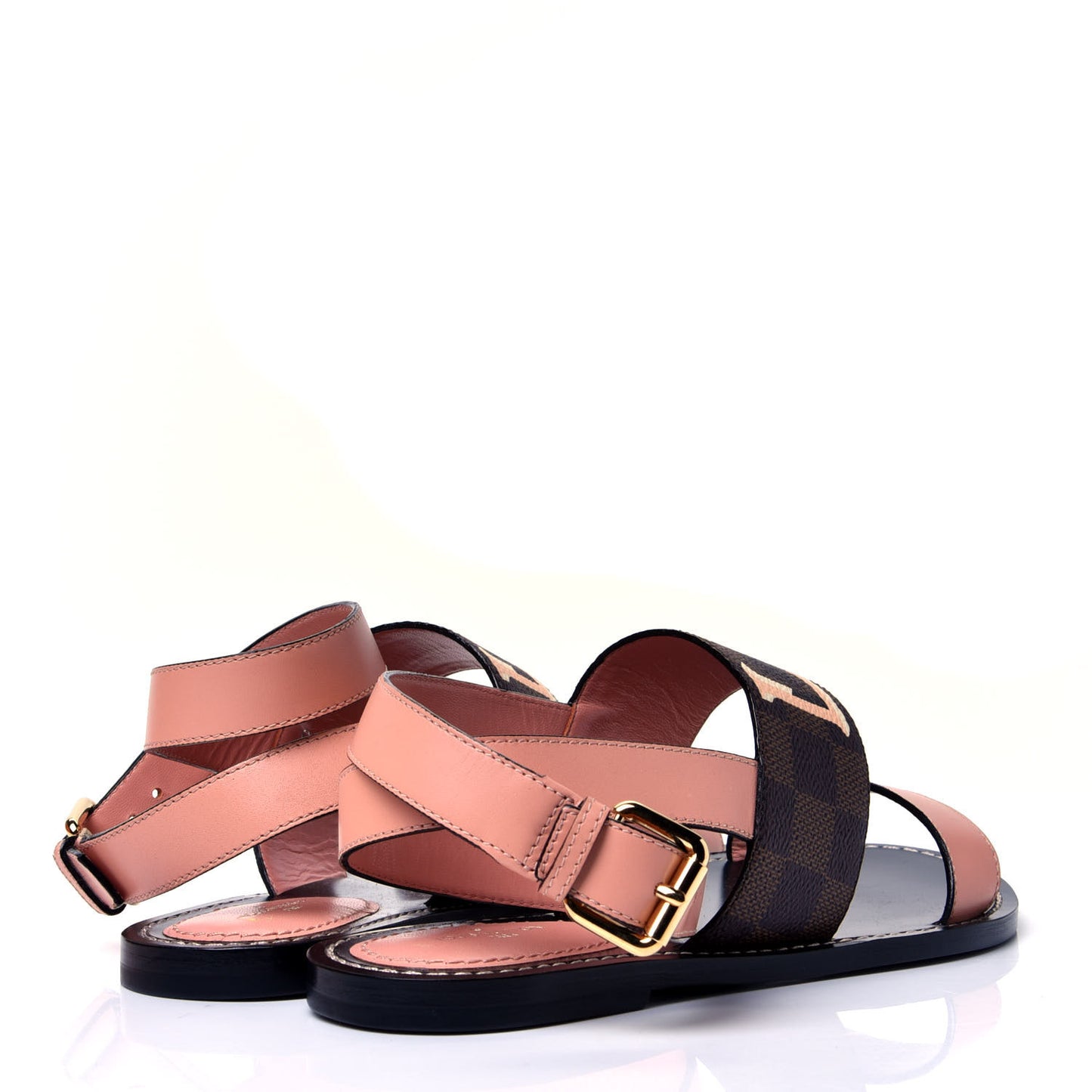 Calfskin Damier Ebene Passenger Flat Sandals 37.5 Venus Pink