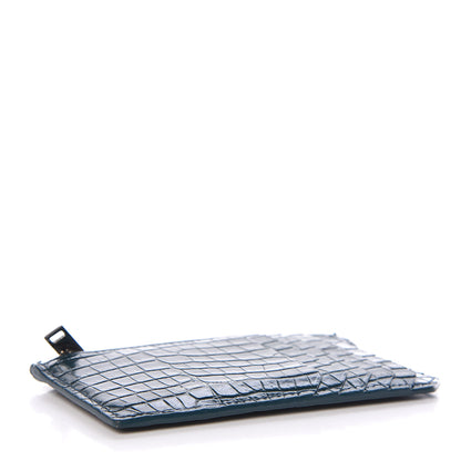 Saint Laurent Calfskin Crocodile Embossed 5 Fragments Zip Card Case Dark Green 4 of 7